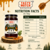 Forest Honey Nutrition Facts | Tasty Notch Nutrition facts infographic of Tasty Notch Forest Honey showing calories, carbohydrates, protein, calcium, iron, and ingredient details.